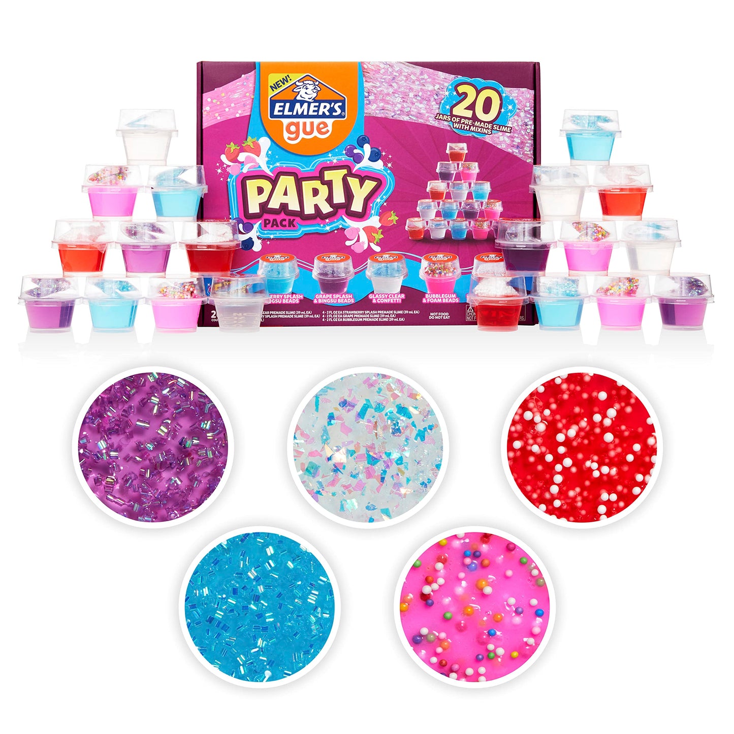 Elmer'S Gue Premade Slime, Slime Kit, Includes Fun, Unique Add-Ins, Party Pack, 20 Count