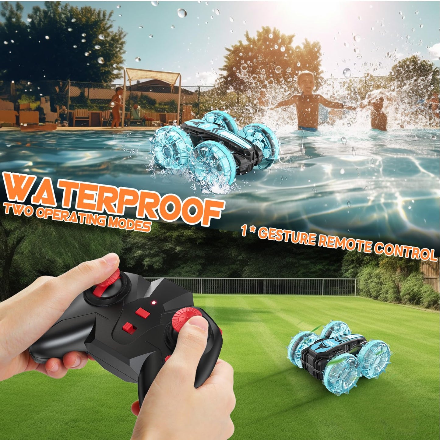 Korffe Remote Control Car, Amphibious Rc Cars Toys For Ages 5-7, 4Wd Rc Boat, Waterproof 360 Rotating Rc Monster Truck Stunt Car