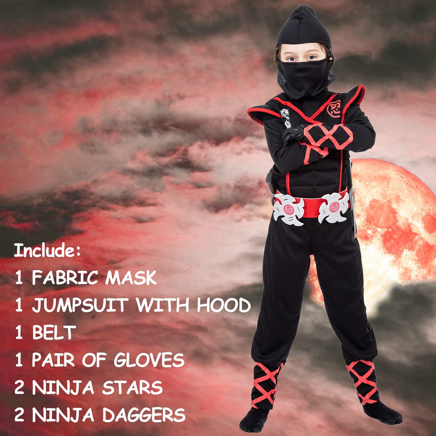 Ninja Costume For Boys Halloween Luxury Costume Red Dragon Ninja Muscle Costume For Kids