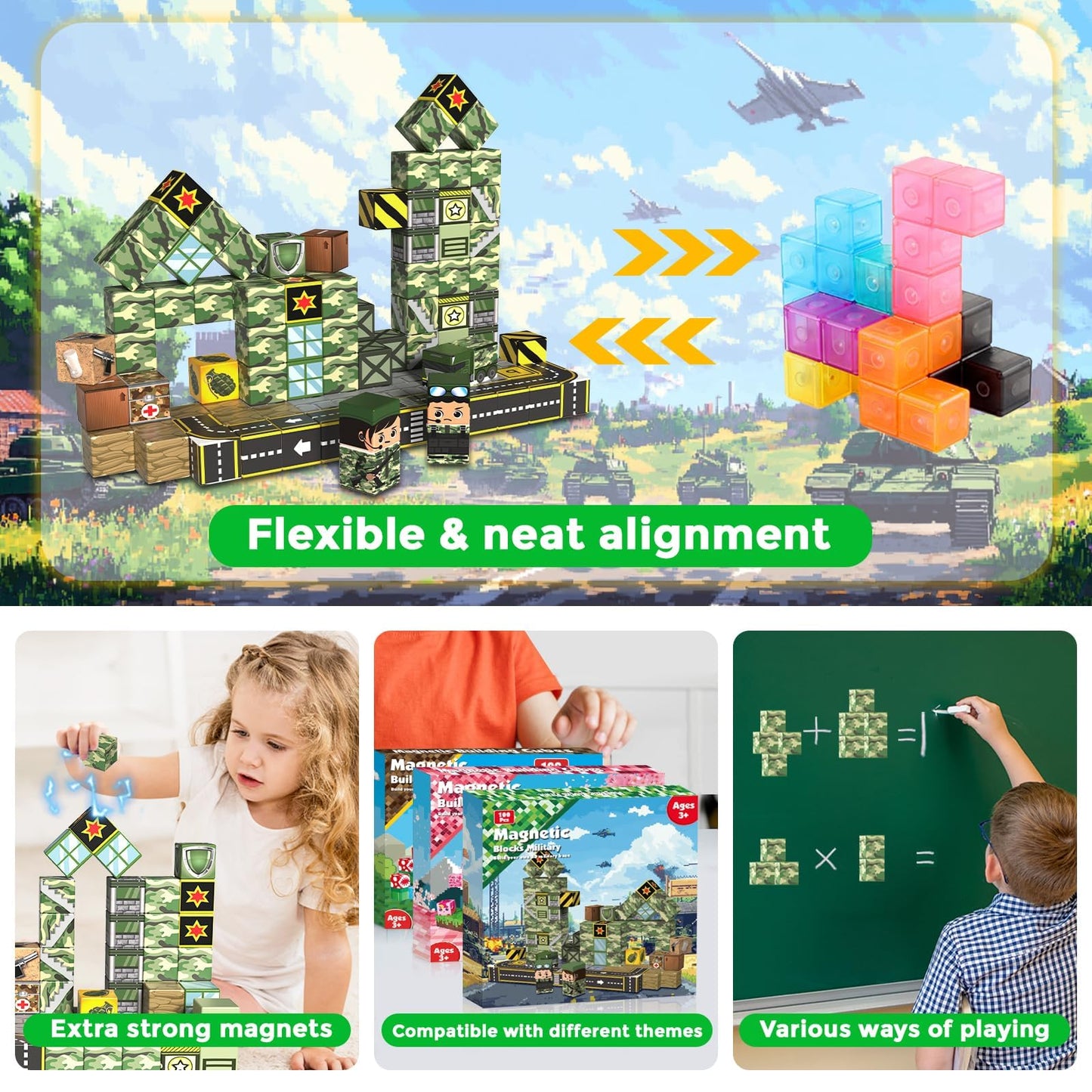 Annexfun Magnetic Blocks-100Pcs Military Building Blocks Set, Kids Classroom Sensory Toy For Toddlers Stem Learning, Constructio