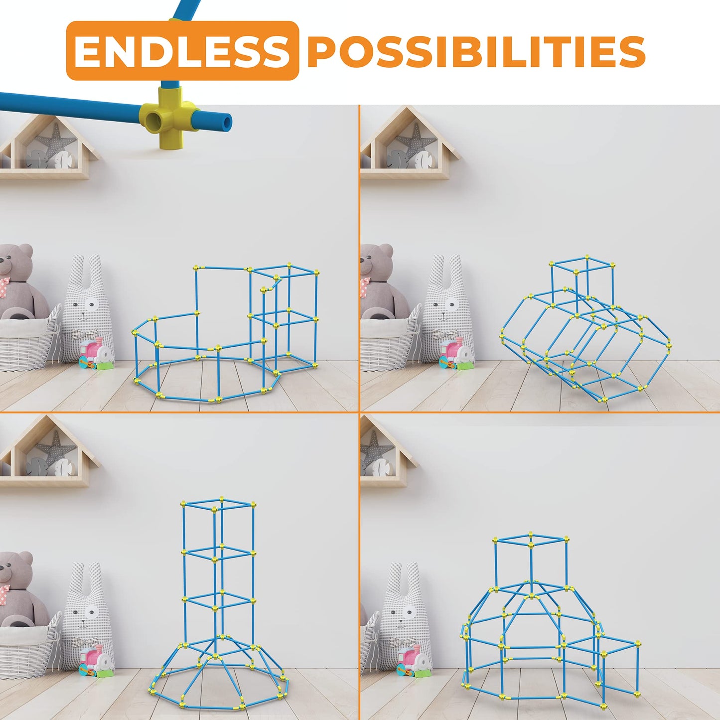 Fortstix Fort Building Kit for Kids - 180pc Modular STEM Toy Set, DIY Indoor & Outdoor Play Structures, Plastic Playset for Girls & Boys