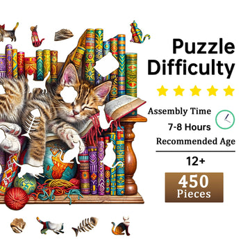 Jigfoxy Wooden Puzzles For Adults, Cat Wood Puzzles Adult, Unique Animal Shape Wooden Jigsaw Puzzles For Adults, Birthday Gifts For Puzzle Lovers, Family, Friend (Xl-17.3 * 14In-450Pcs)
