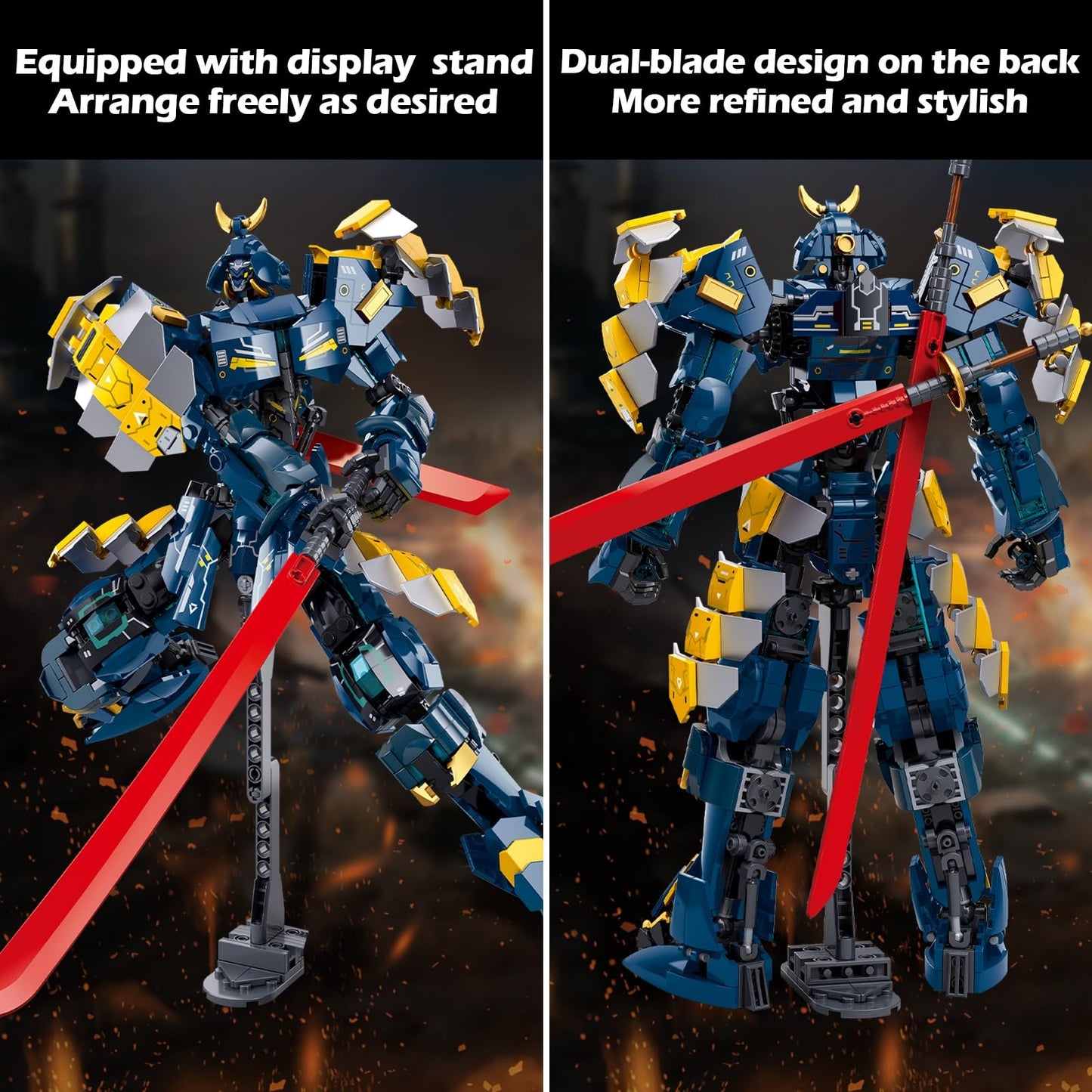HIGH GODO Samurai Mech Warrior Building Set - 765PCS Blue Plastic Model Kit with Openable Cockpits for Ages 12+