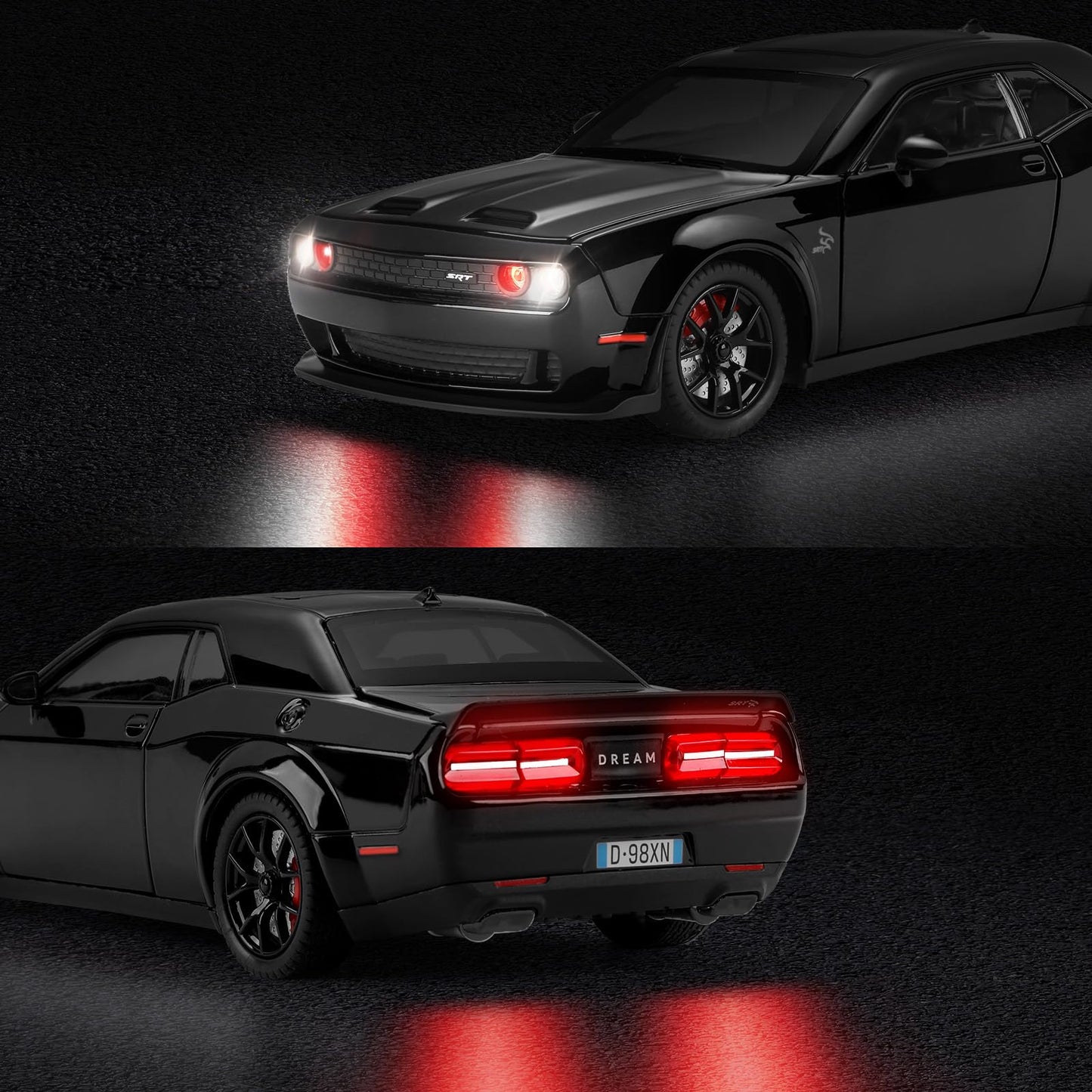 SASBSC Hellcat Toy Cars for Boys Age 3-12 1:24 Dodge Challenger SRT Demon Car Toys Diecast Metal Car Model with Light & Sound Co