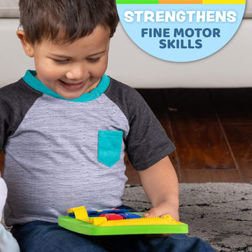 Buckle Toys Mini Busy Board - Montessori Learning Toy For Toddlers Great Kids Airplane Activities - Foam Sensory Board - Develop Fine Motor Skills - Green