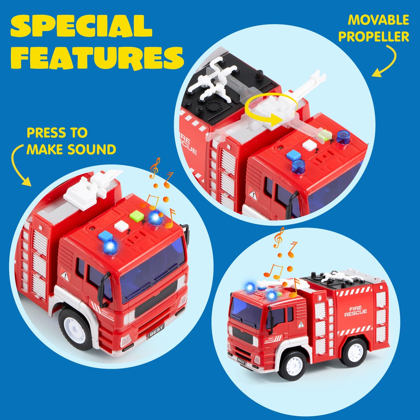 JOYIN 4 Packs Emergency Vehicle Toy Playsets, Friction Powered Vehicles with Light and Sound, Including Fire Truck, Ambulance, P