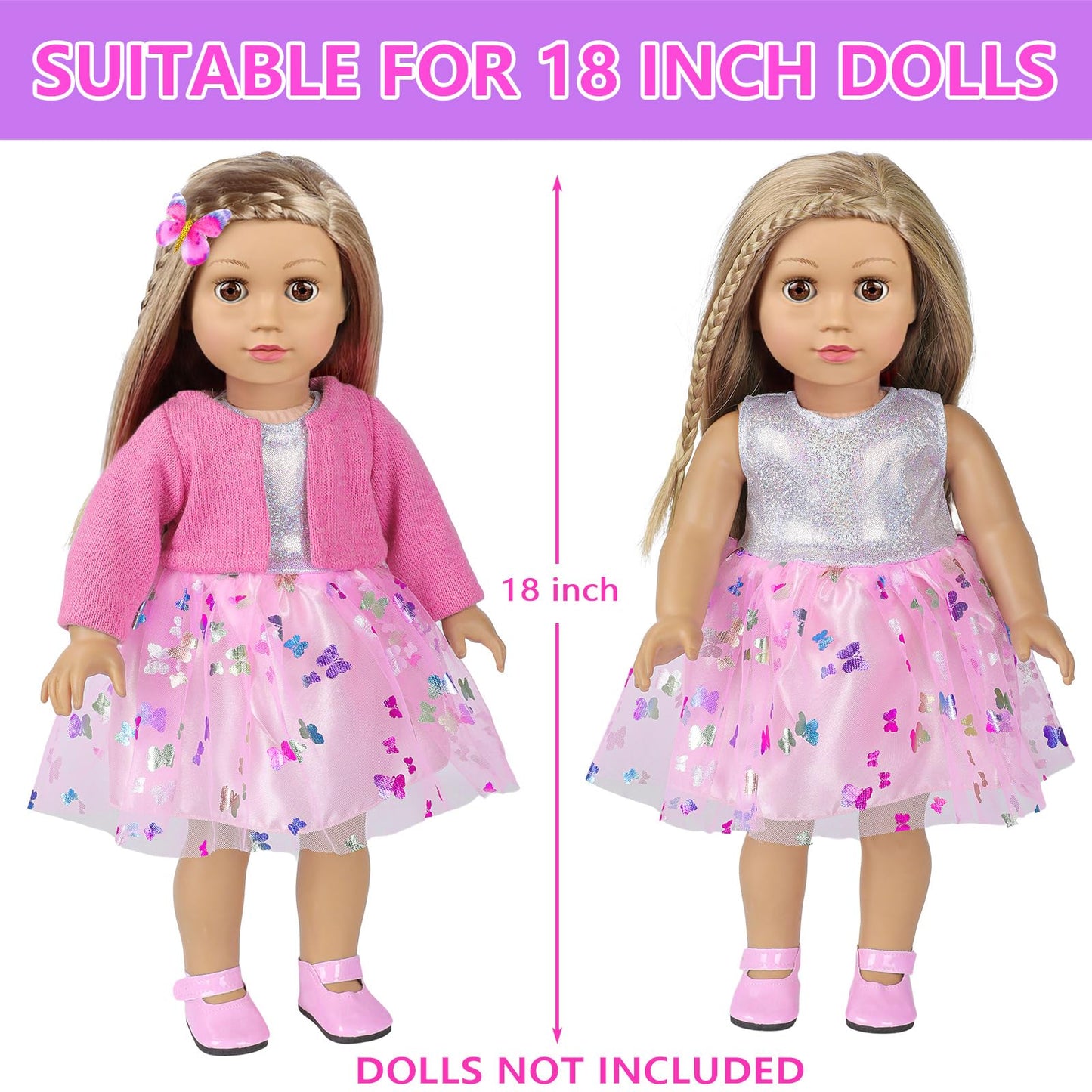 American 18 Inch Doll Makeup Accessories And Clothes,Messenger Bag Set For 18 Inch Doll Include Phone Eye Shadow Lipstick Eyelash Brush Makeup Brush Butterfly Hair Clip And Shoes(No Doll)