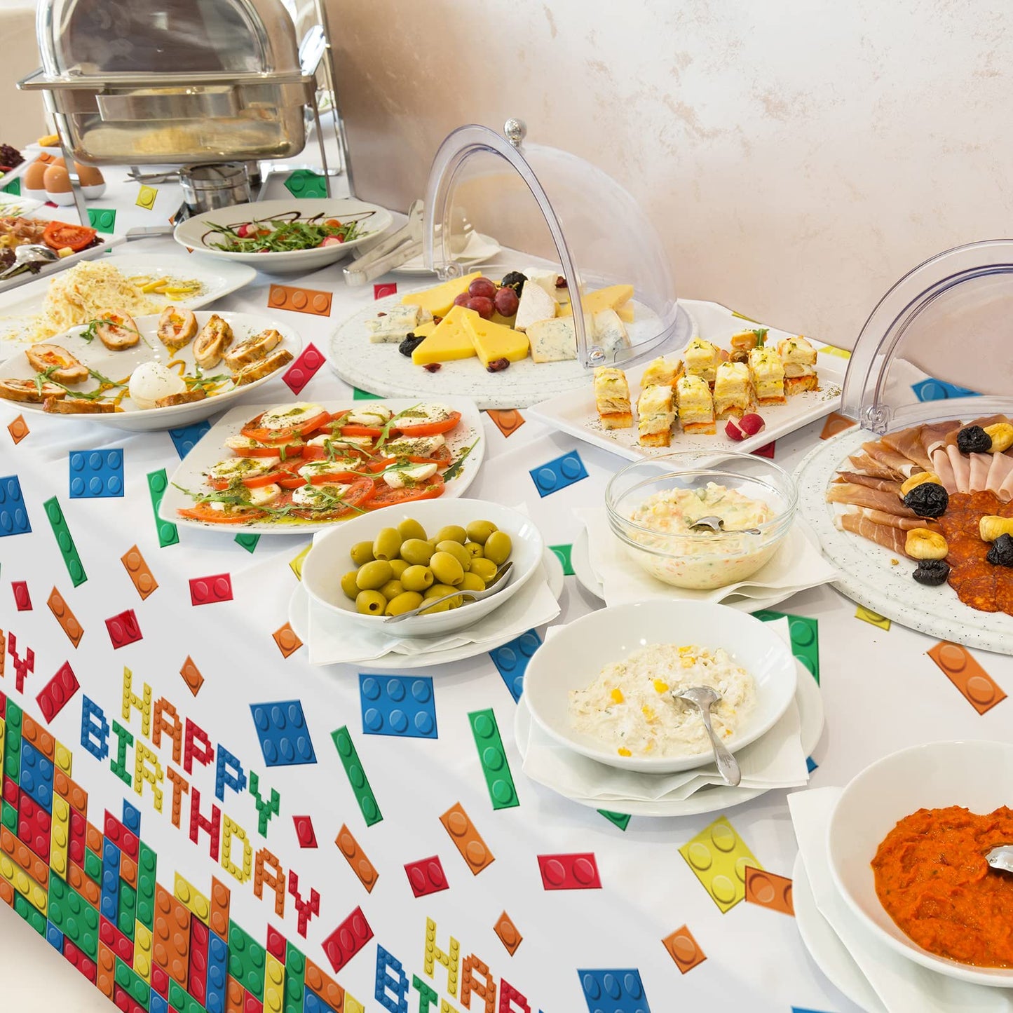 Gatherfun Building Block Party Disposable Tablecloth, Plastic Table Cover For Building Block Themed Party, Kids Birthday Party,