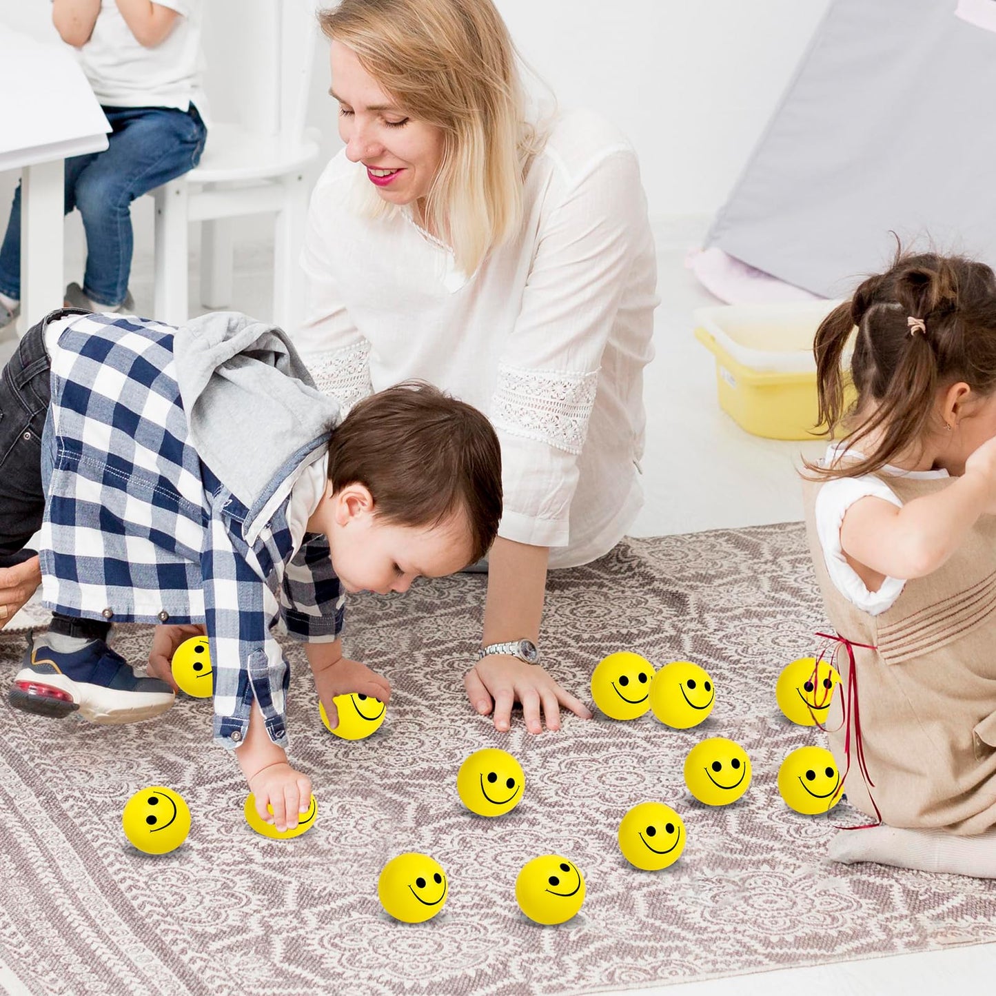 96 Pack Smile Face Stress Balls Bulk 2 Inch Funny Face Stress Relief Balls Yellow Mini Squeeze Balls Foam Smile Face Toys For Fi
