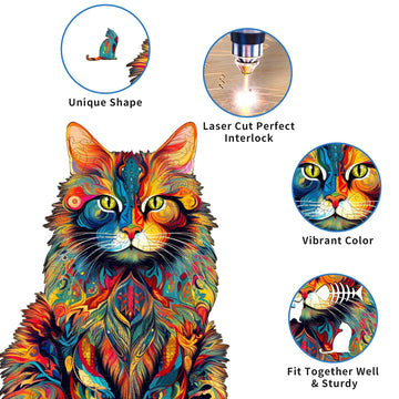 Woodemon Wooden Puzzles For Adults, Maine Coon Cat (L-300Pcs) Wooden Jigsaw Puzzles, Unique Shaped Animal Wood Puzzles, Wooden Animal Puzzles For Adults And Kids Family Christmas Puzzles 16.5*13.2In