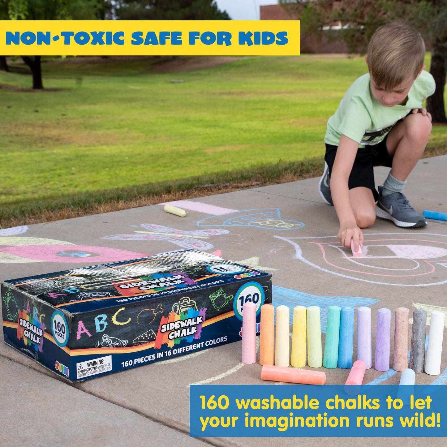 160 Pcs Washable Sidewalk Chalks Set Non-Toxic Jumbo Chalk For Outdoor Art Play, Painting On Chalkboard, Blackboard And Playground