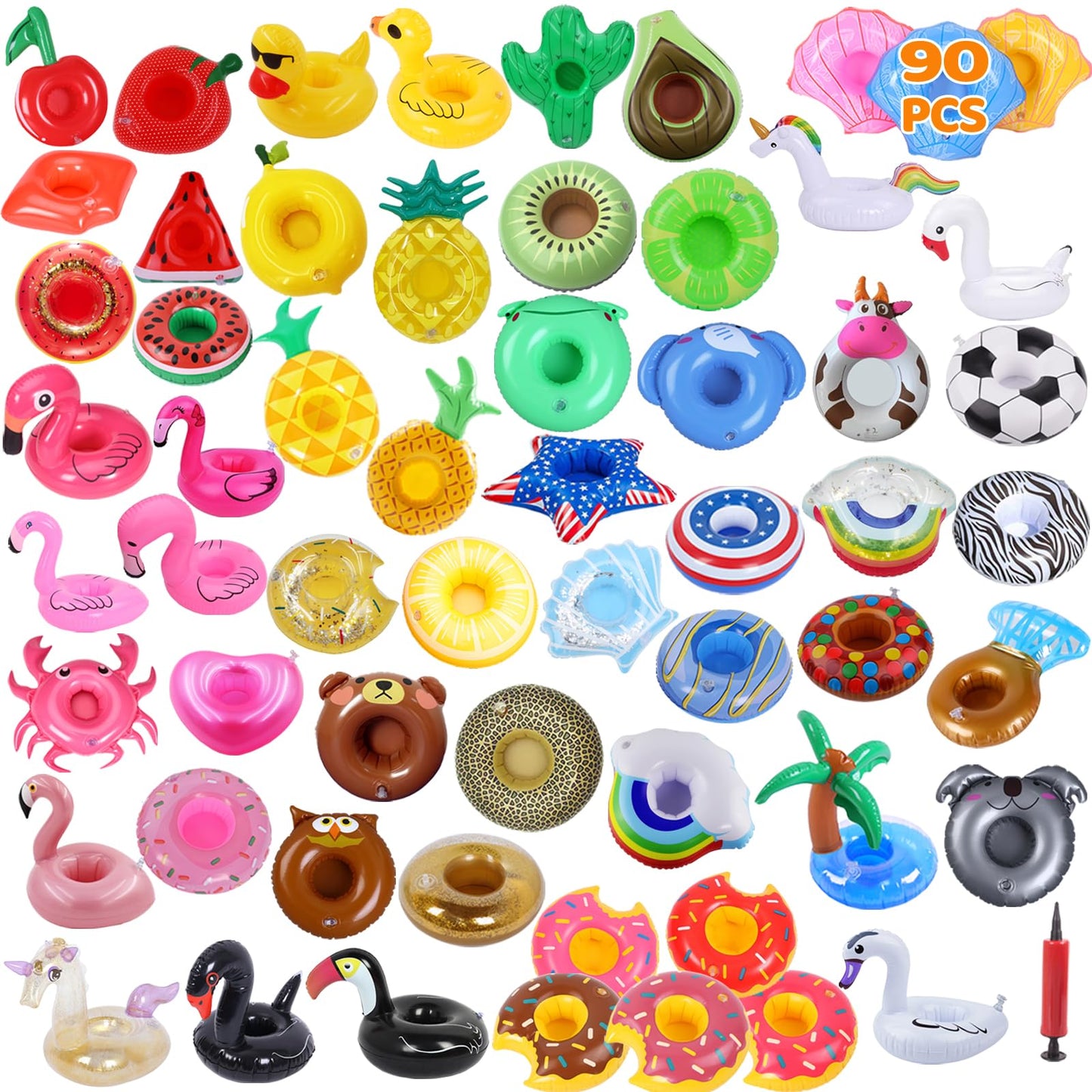 LanMa 90 Pcs Inflatable Drink Holders Bulk Pool Drink Floats Cup Holder with Pump for Swimming Pool Party