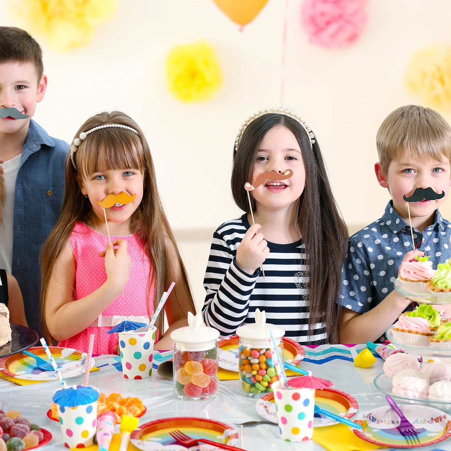 Spiareal Pcs Rainbow Party Supplies Include 7 Inch Rainbow Party Plates 9 Inch Party Plates Napkins Tableware Forks Spoons for 2