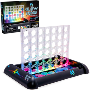 Glowsphere Glow in a Row Light-Up Board Game, 10"x10", Plastic, 2 Player Strategy Game for Kids Ages 6+ and Family Game Night