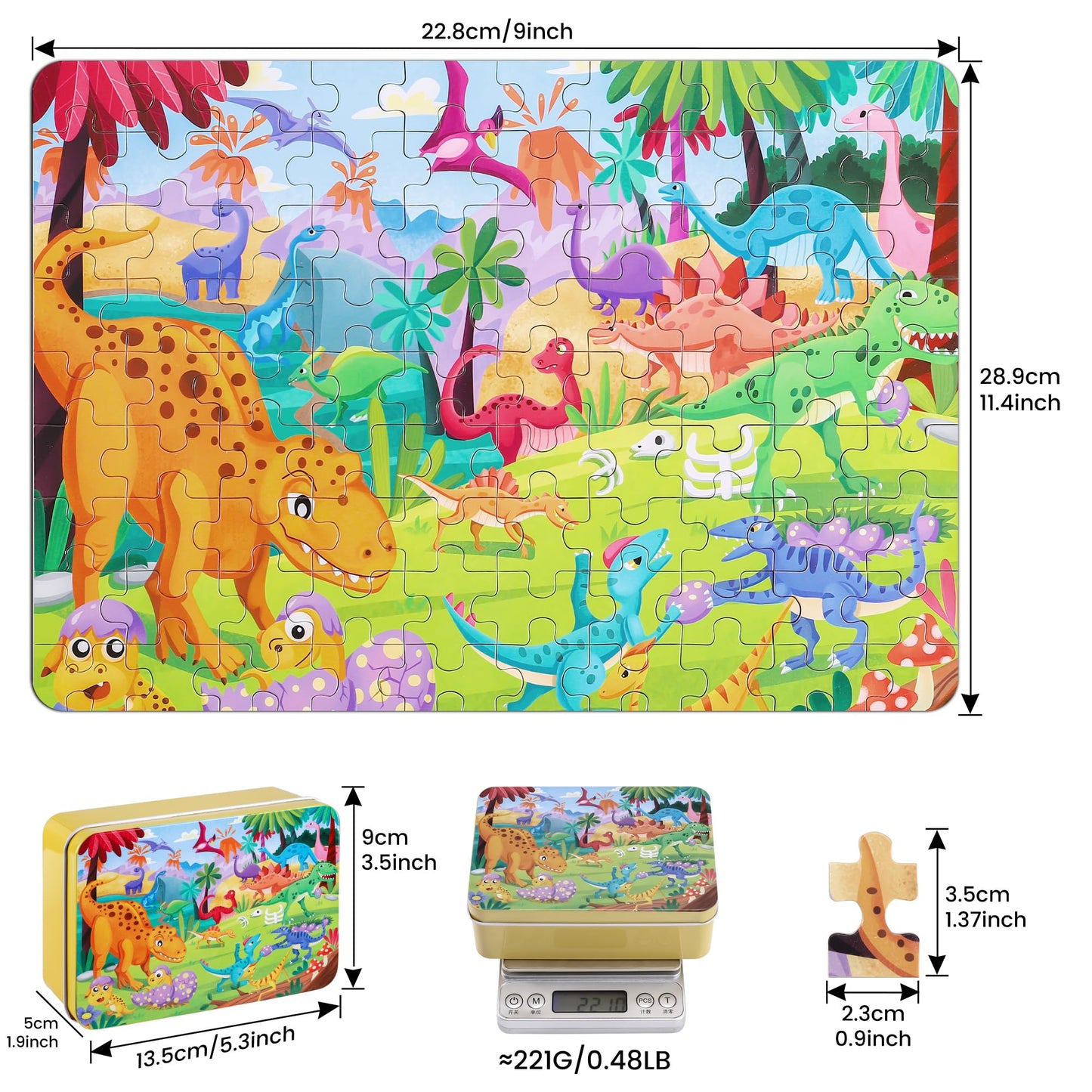 Yogeon Puzzles For Kids Ages 4-8, 3-5,100 Piece Dinosaur Puzzles For Toddler 4-6,Floor Puzzle Age 5-7 Children Learning Preschoo