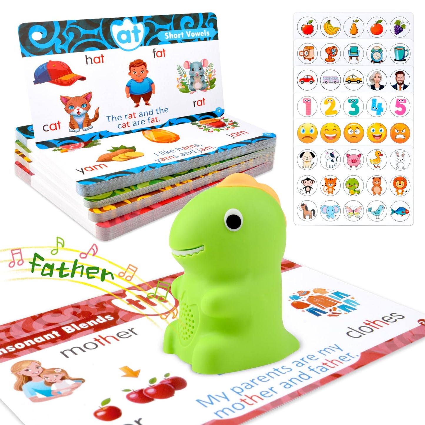 Speech Therapy Sensory Toy, Talking Dinosaur Phonics Reader With 74 Double-Sided Phonics Flash Cards & 6 Theme Stickers, Interac