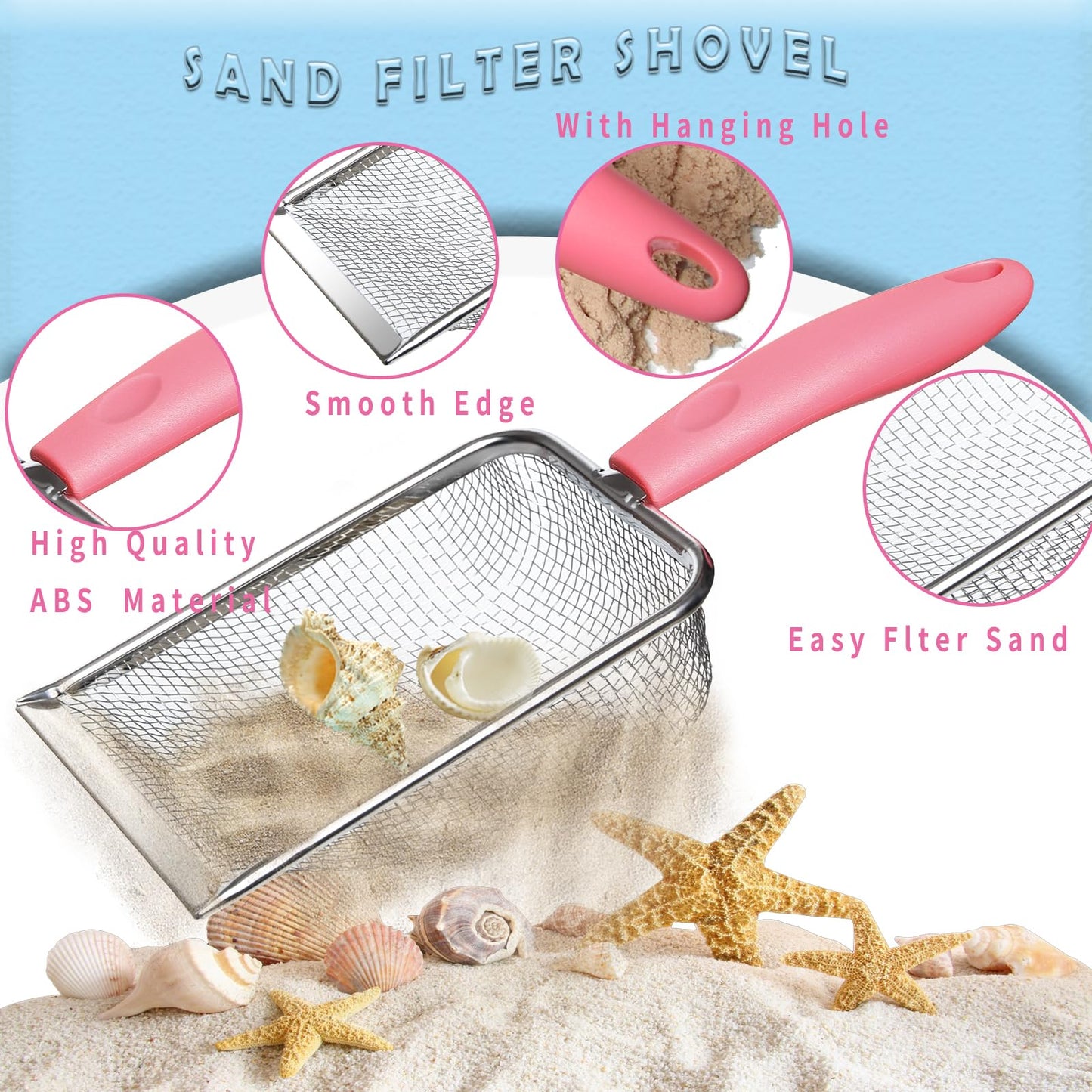 Lidago Beach Toy Set Include 2 Mesh Shovels And 2 Beach Mesh Bags,Kids Sand Sifter For Shells Collecting