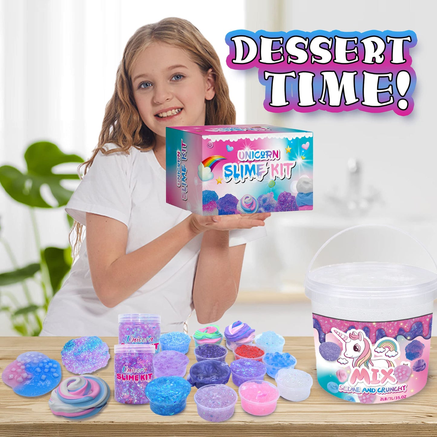 Crystal Unicorn Slime Kit for Girls 4-12: All-in-One Set with Butter, Glimmer Crunchy, Galaxy, Foam & Jelly Beans Slime - Perfec
