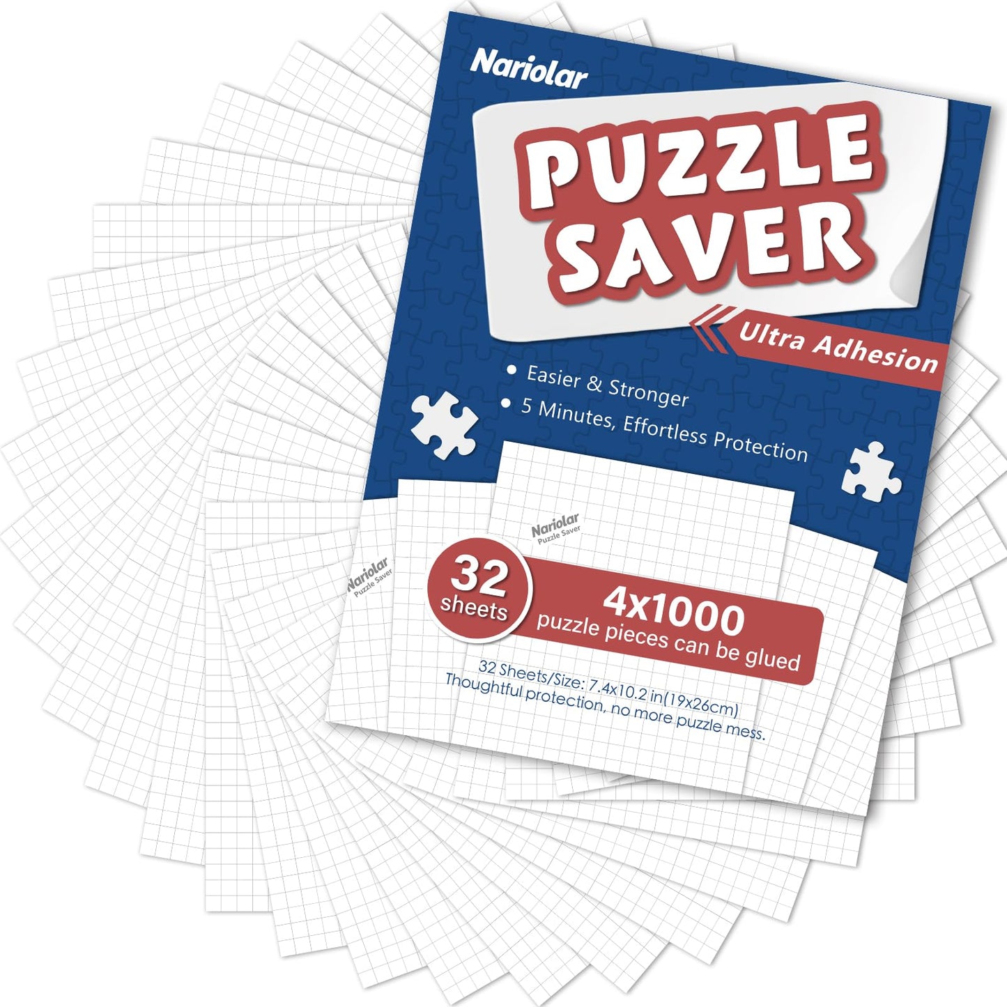Nariolar Ultra Adhesion Puzzle Glue Sheets, 32 Puzzle Saver Sheets Preserves 4 1000 Pieces Jigsaw Puzzle, Puzzle Saver For Easy