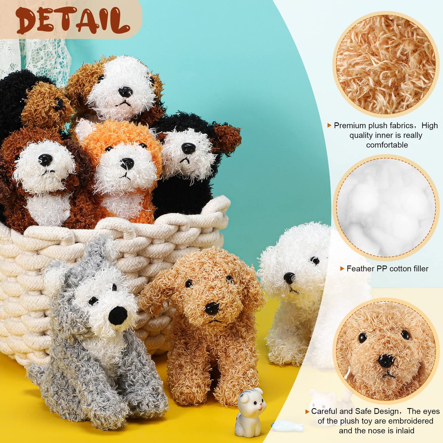 8-Piece Assorted Plush Pets Set - 5 Inch Cute Stuffed Animals For Kids, Classroom & Halloween Themed Party Supplies (Squatting Dog)