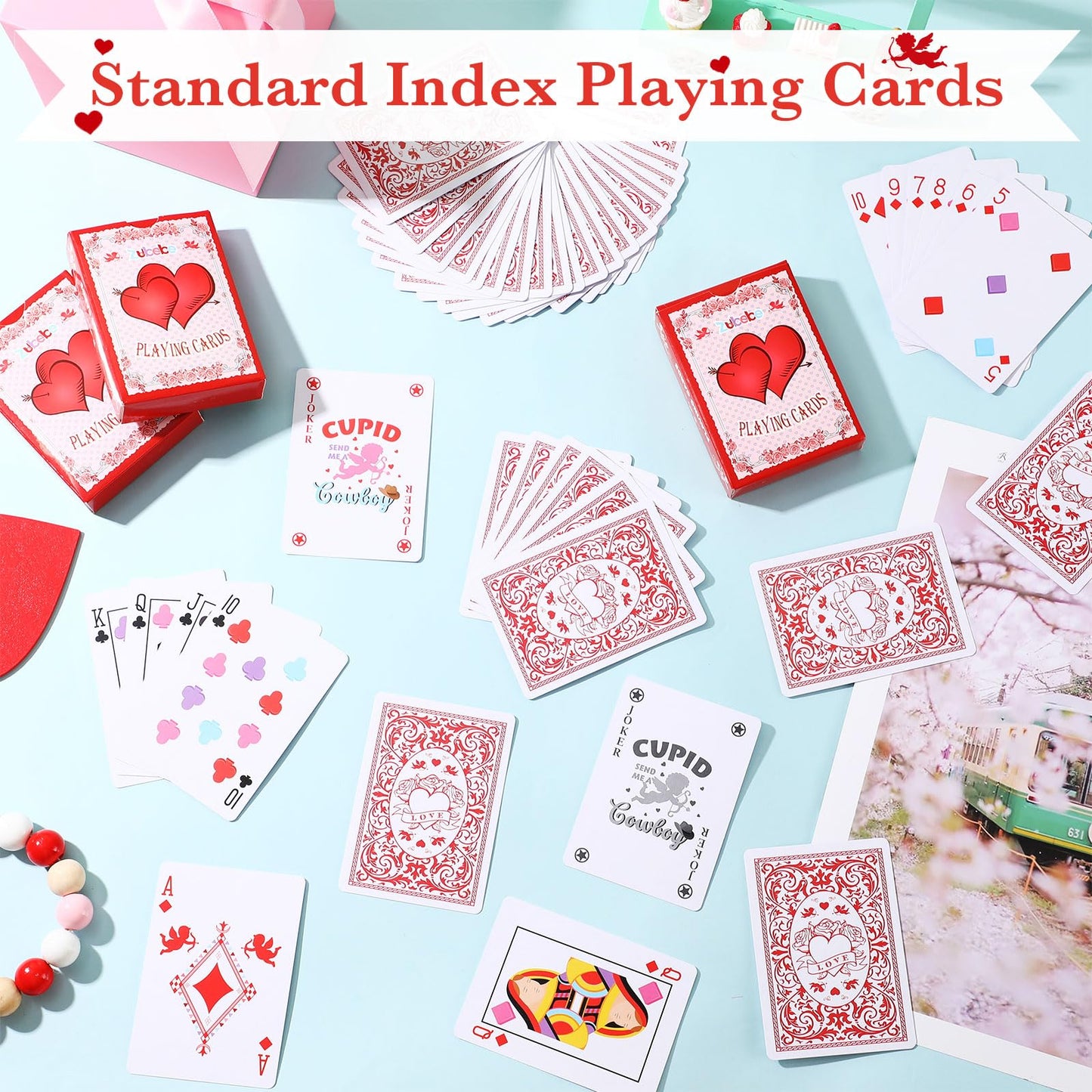 Zubebe 24 Pack Heart Playing Card Valentine'S Day Poker Cards Bulk Vintage Cupid Party Game Standard Index Decks For Adult Famil