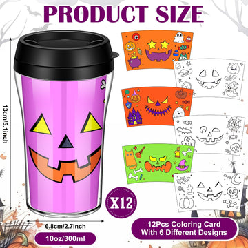 Yiyiring 12 Set Color Your Own Jack O Lantern Panting Cups - 10 oz Plastic Mug Crafts for Halloween Party Gifts & Home Project A