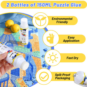 Modacraft 2 Pack 150Ml Jigsaw Puzzle Glue With New Sponge Head, Suitable For 1000/3000/5000 Pieces Of Paper And Wood Puzzle, Clear Quick Dry Jigsaw Puzzle Glue, Used Of Paper Puzzles, 300Ml In Total