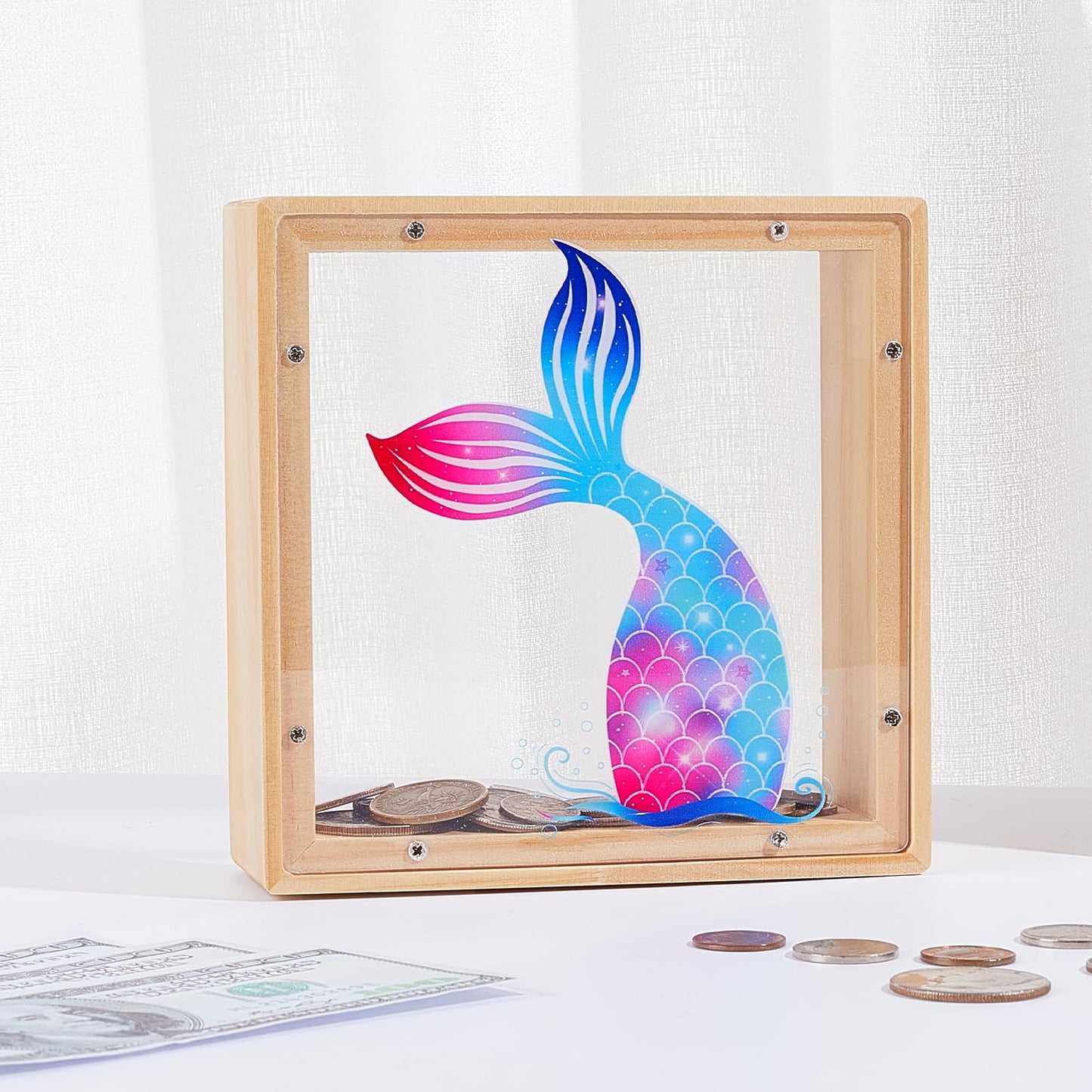 Piggy Bank for Kids, Wooden Money Coin Bank for Boys and Girls, Dinosaur Unicorn Piggy Banks with DIY Stickers for Birthday, Eas