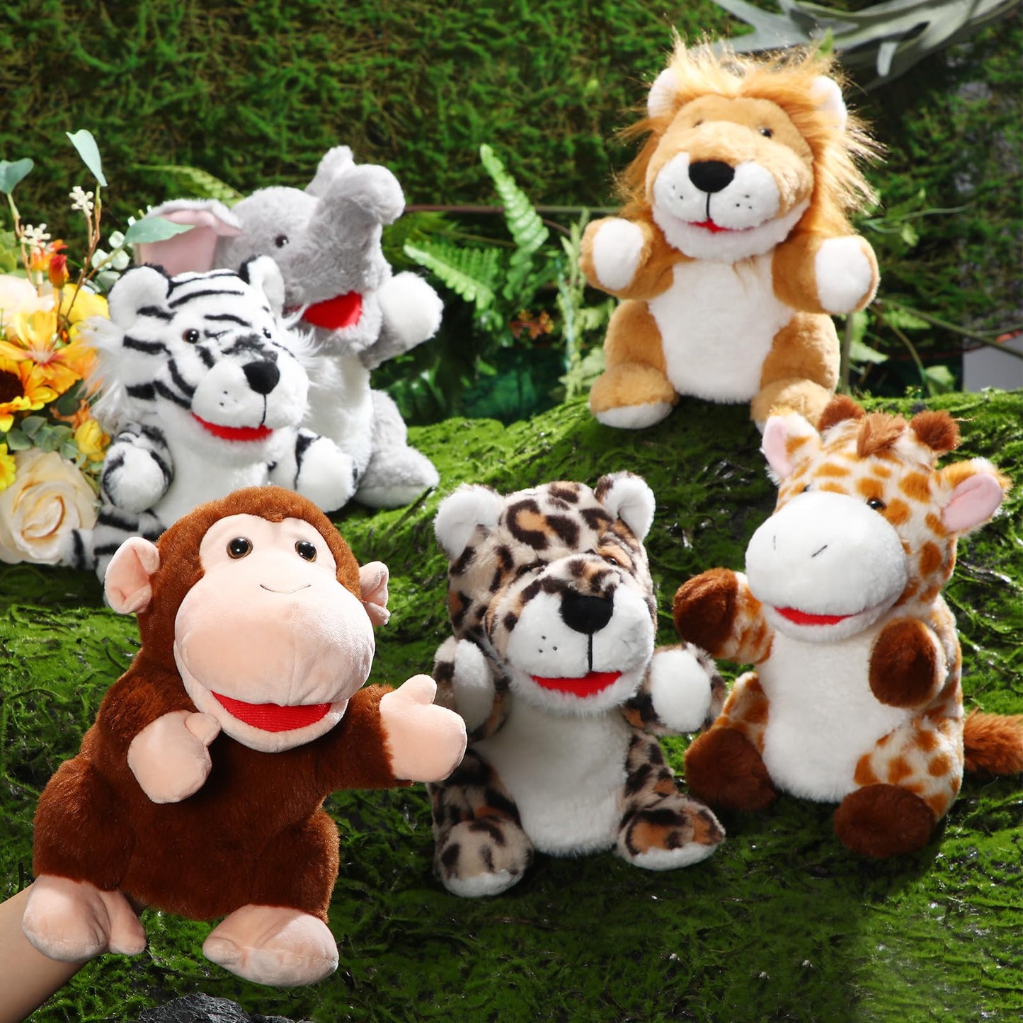 Lenwen 6 Pcs Valentines Day Gifts For Kids Hand Puppets Bulk With Working Mouth 10 Inches Plush Animal Hand Puppet Toddler Plush Toys For Classroom Exchange Gift Birthday Party Favor(Forest Animal)