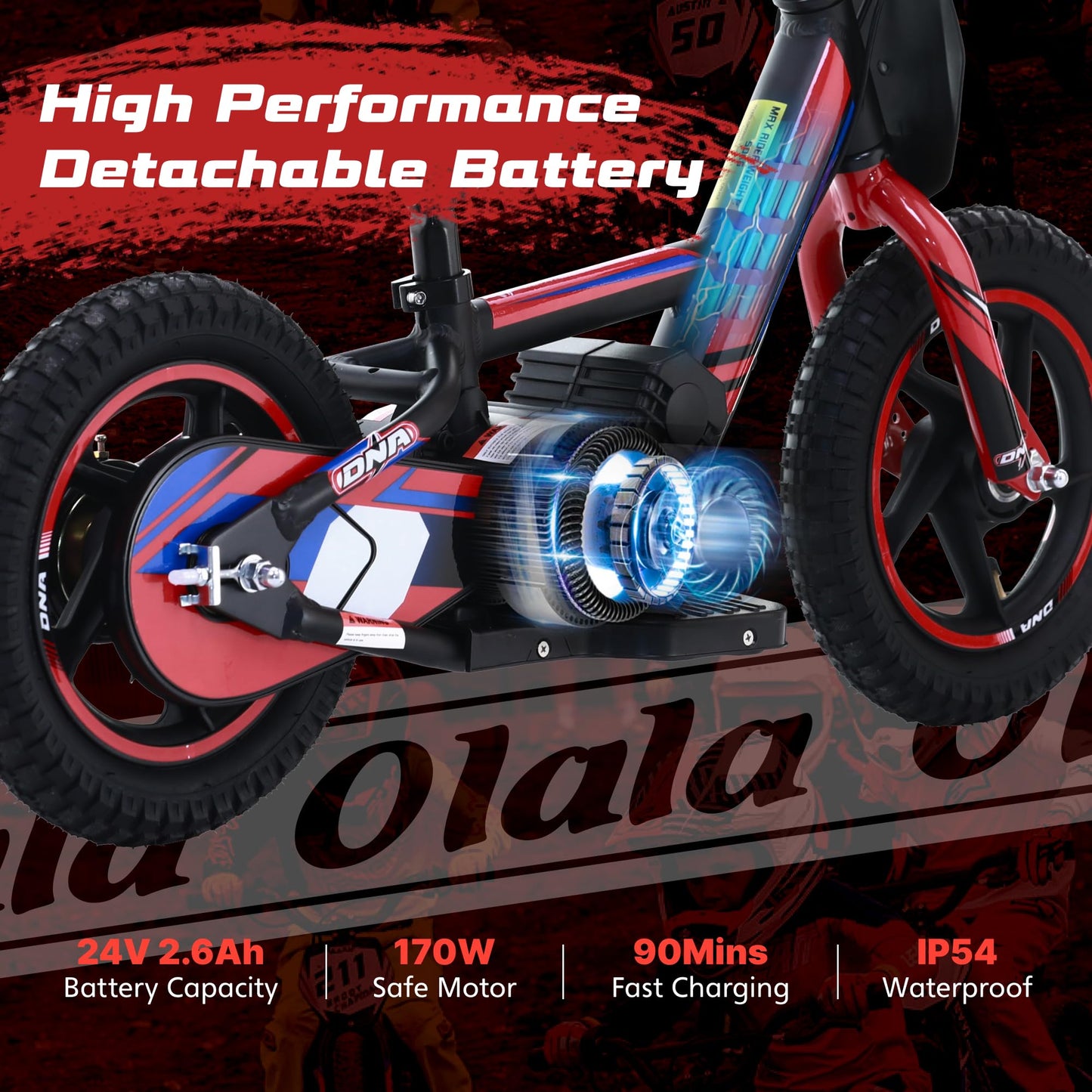 Olala Electric Dirt Bike For Kids Aged 3-6, 170W Racing Grade Electric Motorcycle, New Aluminum Frame With 2 Power Modes, 24V De