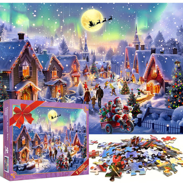 Tangmosaic Puzzles For Adults 1000 Pieces, Christmas Aurora Jigsaw Puzzle Challenging Game, Christmas Northern Lights Puzzles In