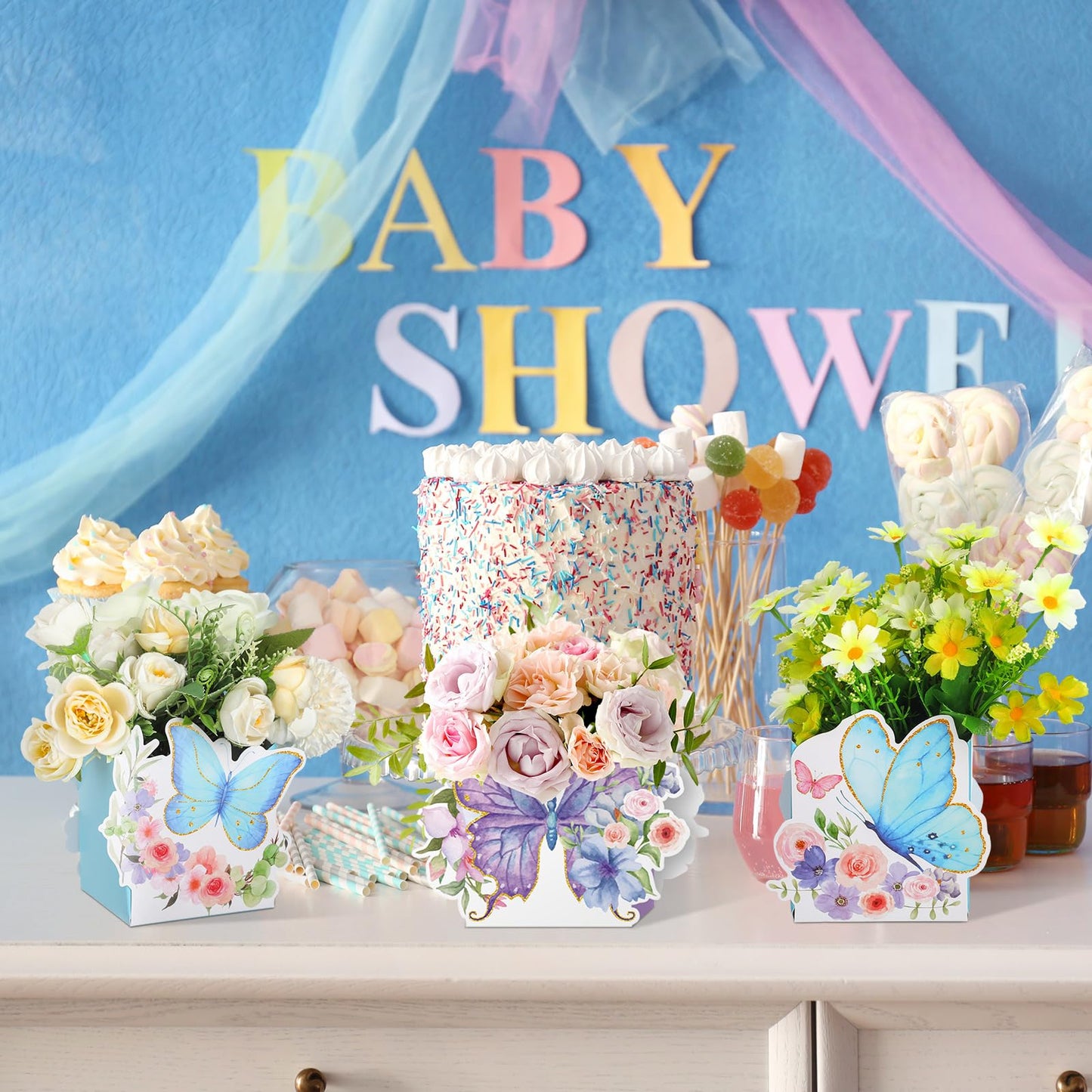 Fuutreo 6 Pcs Butterfly Centerpieces For Baby Shower Birthday Tea Party Favors Decor, Butterfly Decorations For Tables, Butterfl