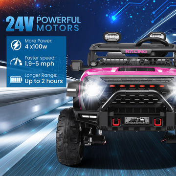 Hikole 24V Ride On Car With Remote Control, 2 Seater Electric Car For Kids W/20 Inch Wide Seat, 4X100W Motor, Led Headlight & Mu