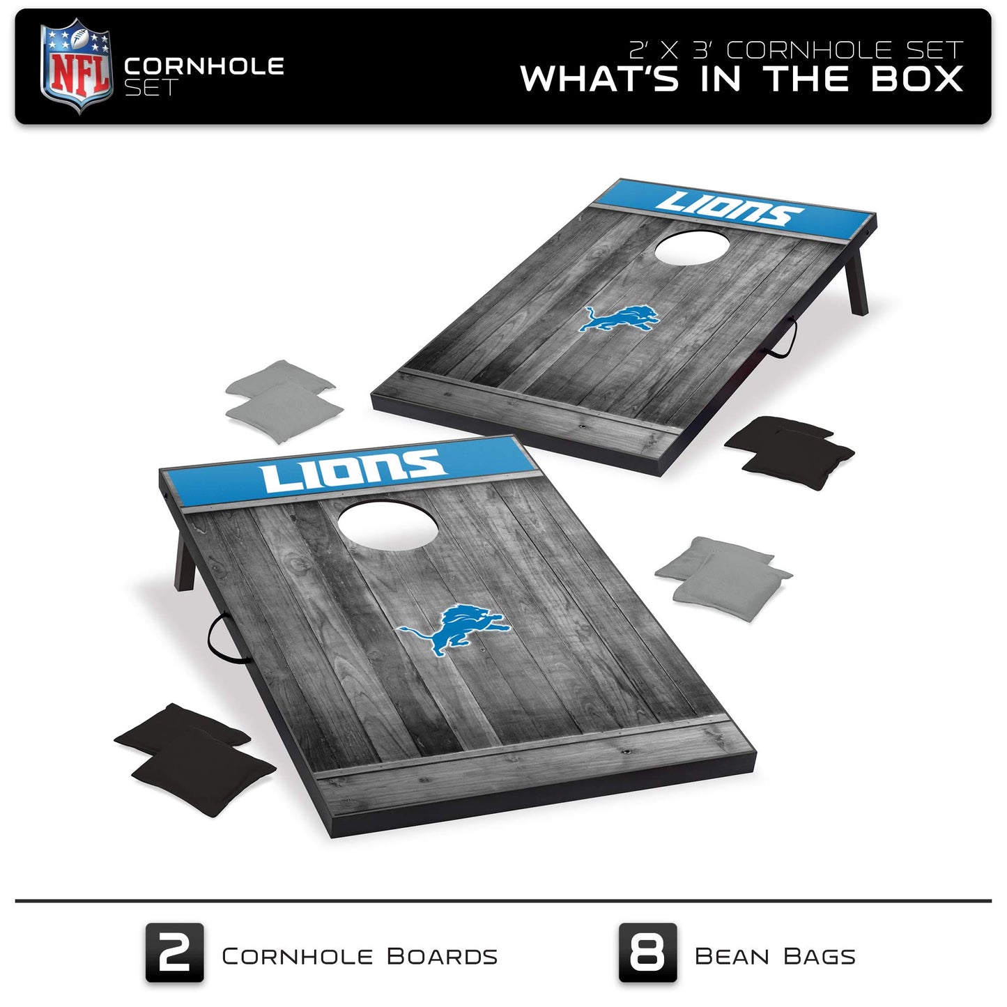 Wild Sports 2'X3' Mdf Wood Nfl Detroit Lions Cornhole Set - Grey Wood Design