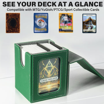 Jaffzora Deck Box For Mtg Commander, Magnetic Card Display Case, Tcg Card Storage Box, Holds 100 Double-Sleeved Cards, Green&Gra