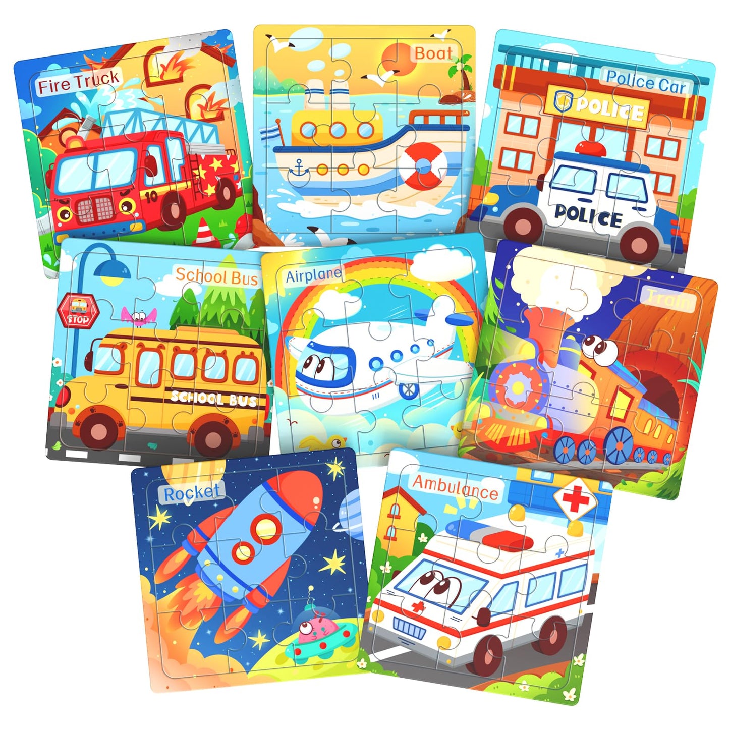 Zeoddler Wooden Puzzles For Toddlers, 8 Pack Vehicle Jigsaw Puzzles For Kids3-5, 9 Pieces Preschool Learning Activities, Learnin