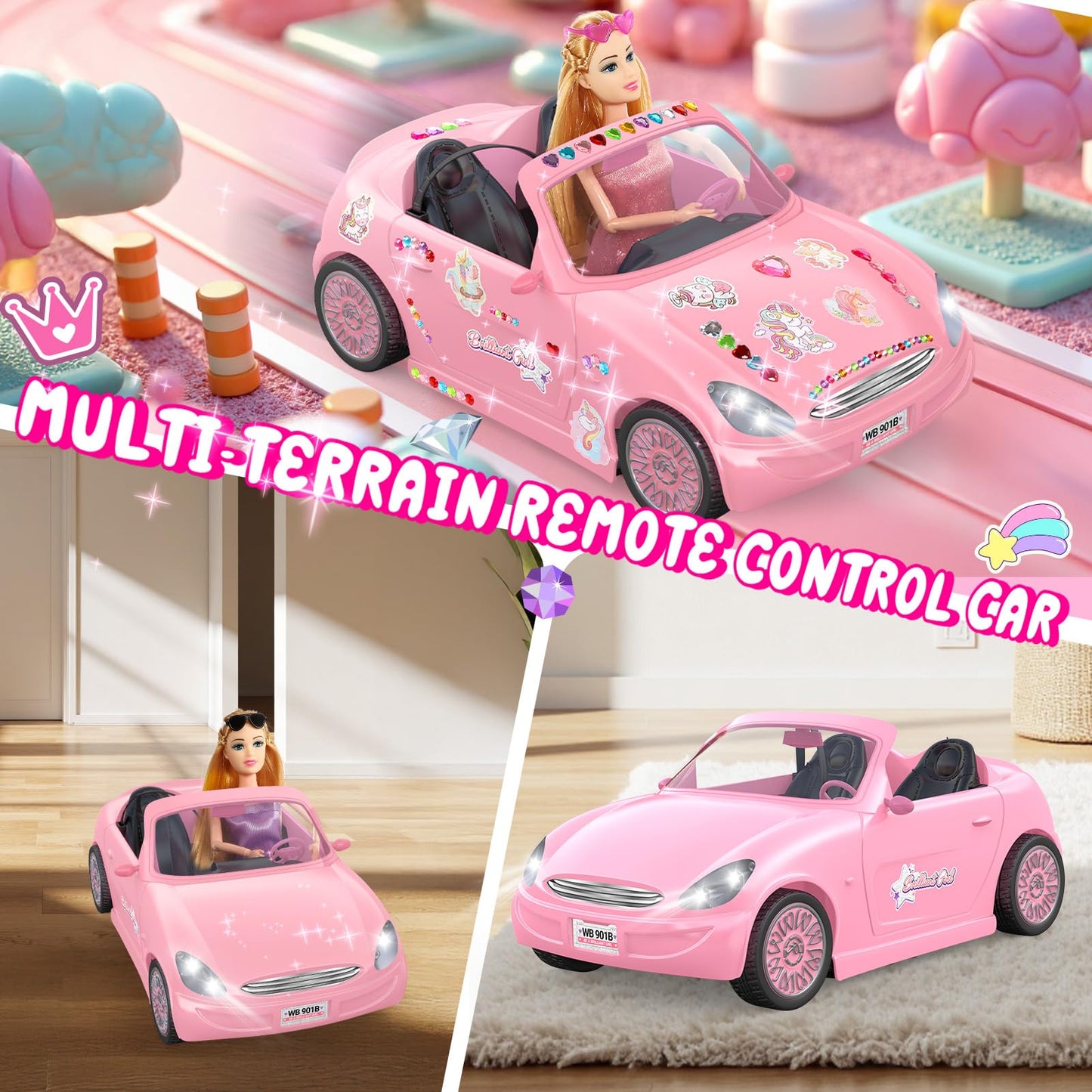 RC Cars, Remote Control Car with Doll and Sticker for Girls,2.4GHz Rechargeable RC Car Birthday Gift for 3 4 5 6 7 8 9 10 Year O