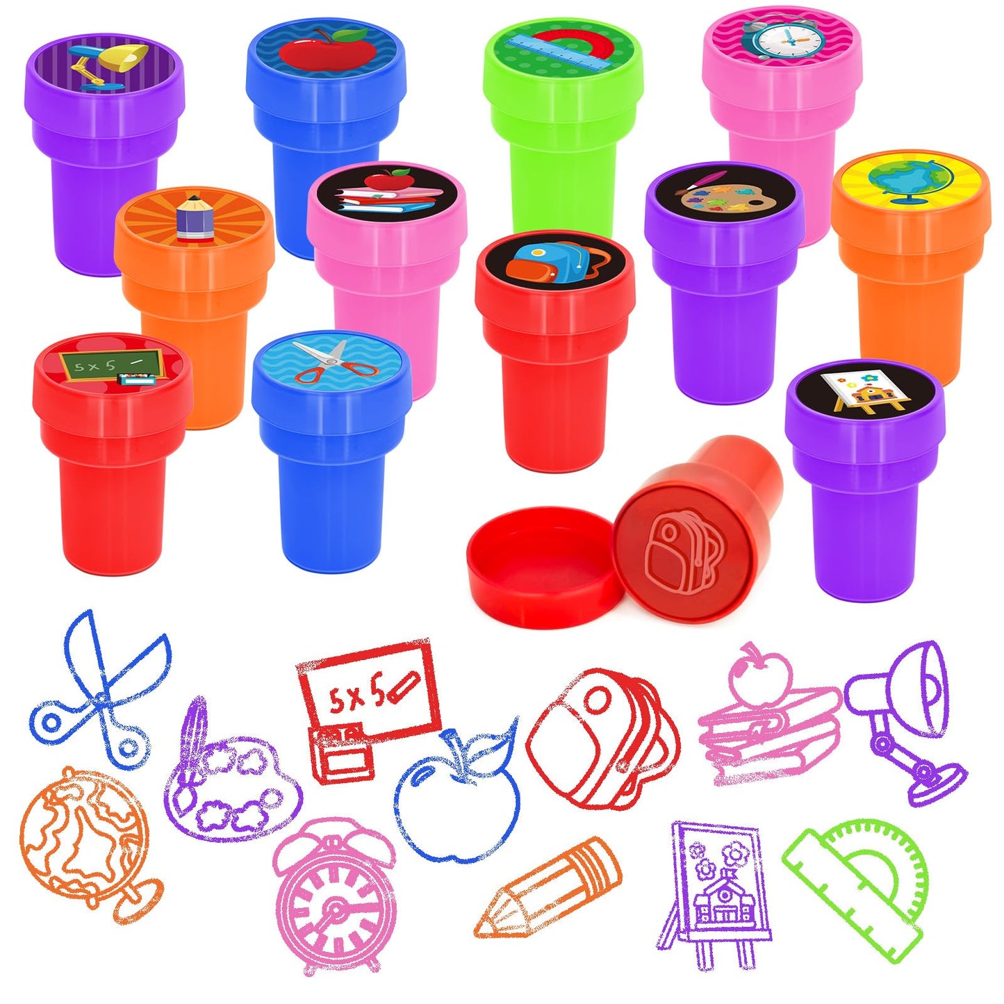 Cinrobiye 24 PCS Back to School Stampers for Kids, Self-Inking Stamp Set for Party Favors Classroom Rewards DIY Crafts Goodie Ba