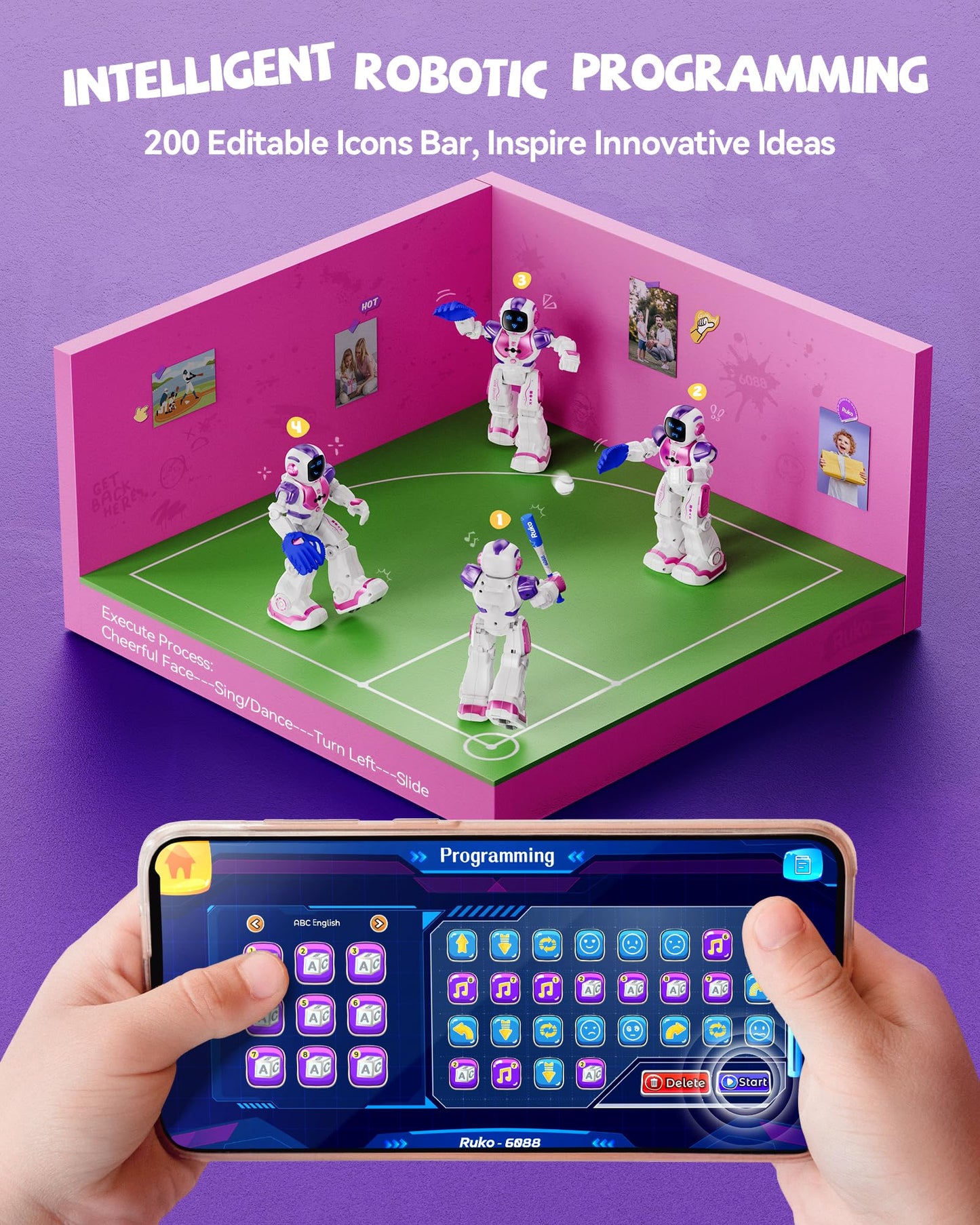 Ruko 6088 Dancing Robot For Girls With App Control, Remote Control, Gesture Sensing Control, Interactive Led Emoji, Qa Games Rec
