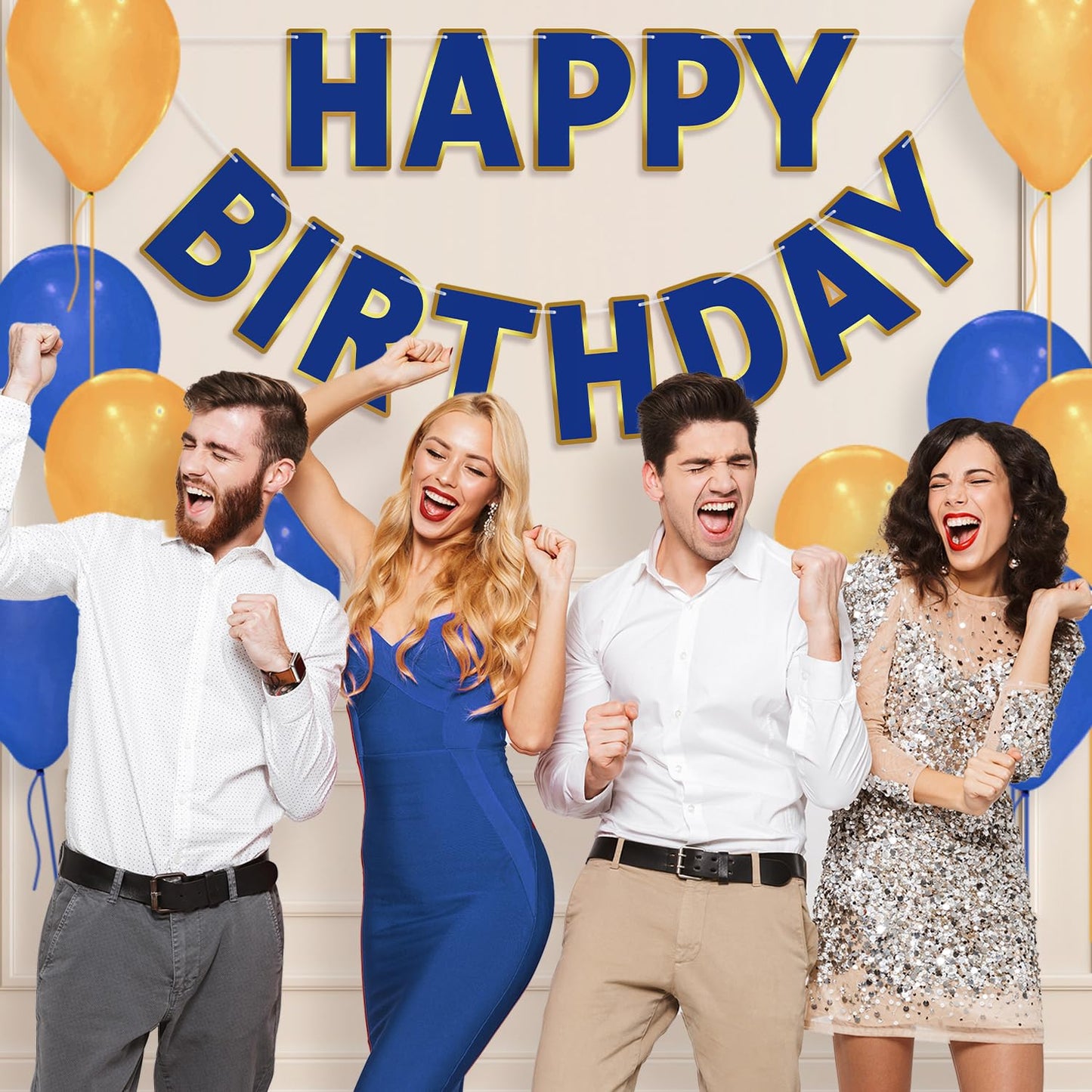 Litaus, Navy Blue Happy Birthday Banner - Pre-Strung, 9 Ft, No Diy | Birthday Decorations | Happy Birthday Sign For Birthday Dec