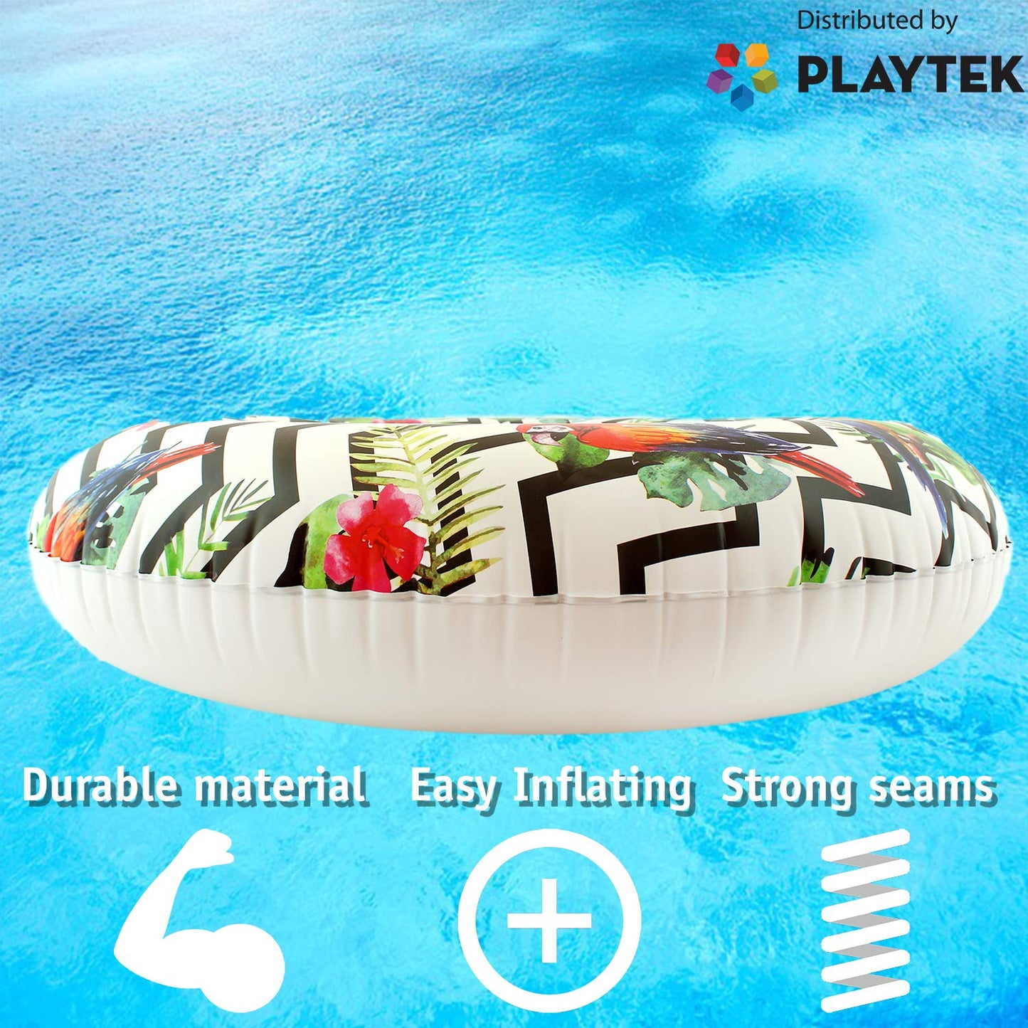Playtek 41 Inch Pool Float, Tropical Parrot Large Swim Tube For Adults And Kids, Floating Tube For Swimming On Beach, Pool, Water Sports