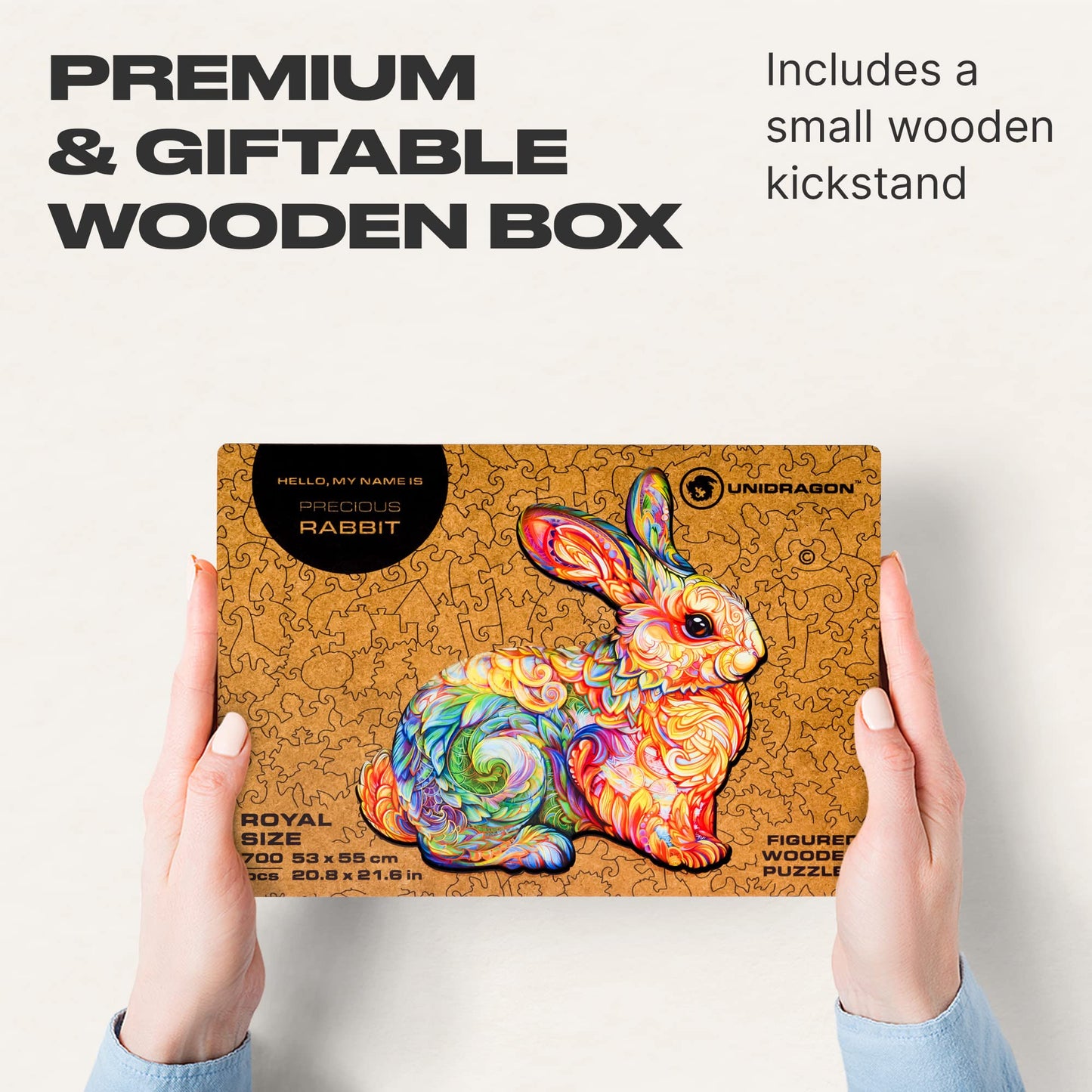 Unidragon Original Wooden Jigsaw Puzzles - Precious Rabbit, 700 Pcs, Royal Size 20.8'X21.6', Beautiful Gift Package, Unique Shape Best Gift For Adults And Kids