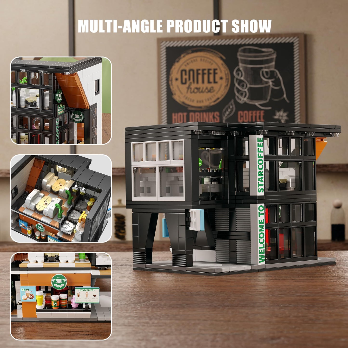 Tycole City Coffee Shop Building Block Set,Coffee House Architecture Toy With Lights, Creative Cafe House Compatible Bricks Kits
