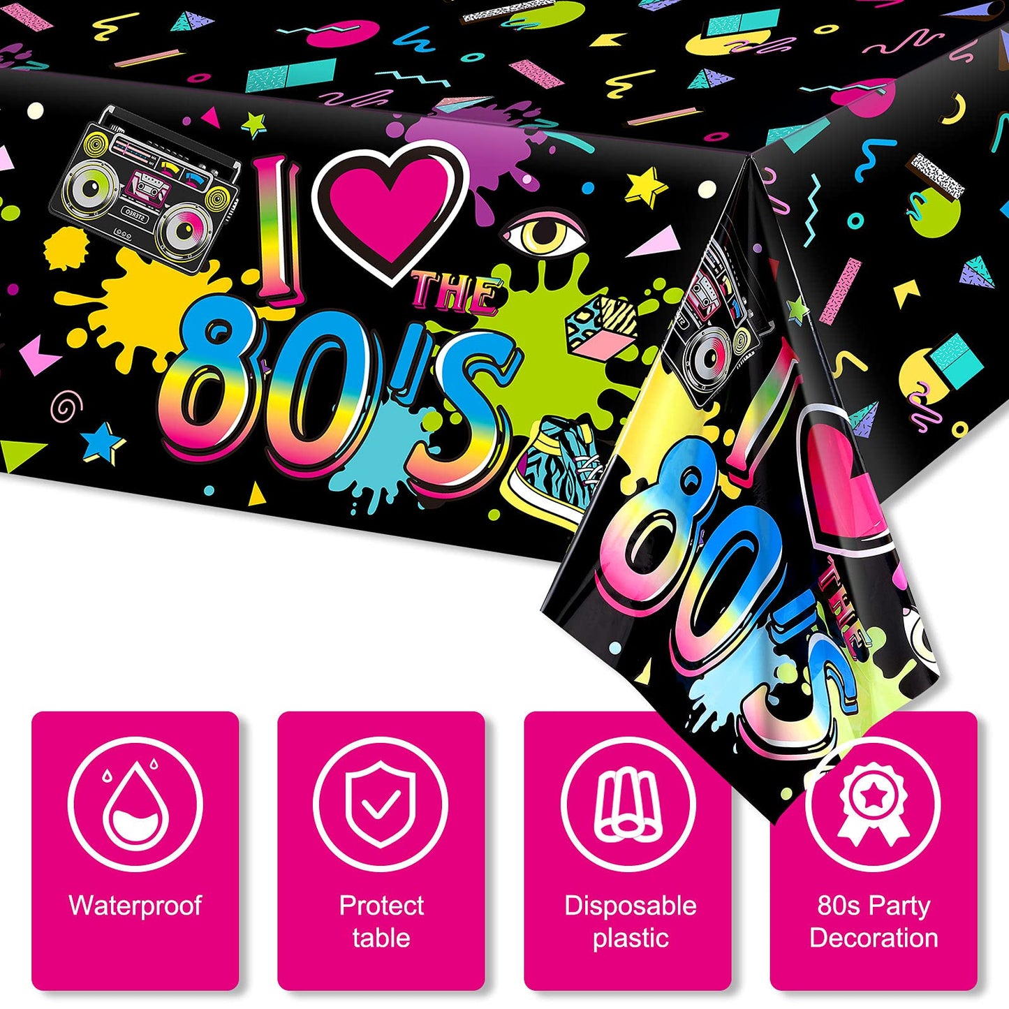 Tegeme 6 Pack 80S Plastic Party Tablecloth 80'S Party Table Cover 80S Birthday Party Supplies The 80'S Hip Hop Party Decoration