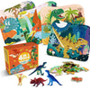 Zippytots Wooden Dinosaur Puzzles for Kids Ages 4-6, 4 in 1 Gift Box 4-Pack 20-Piece Jigsaw Puzzles Come with 4 Small Dino Figur