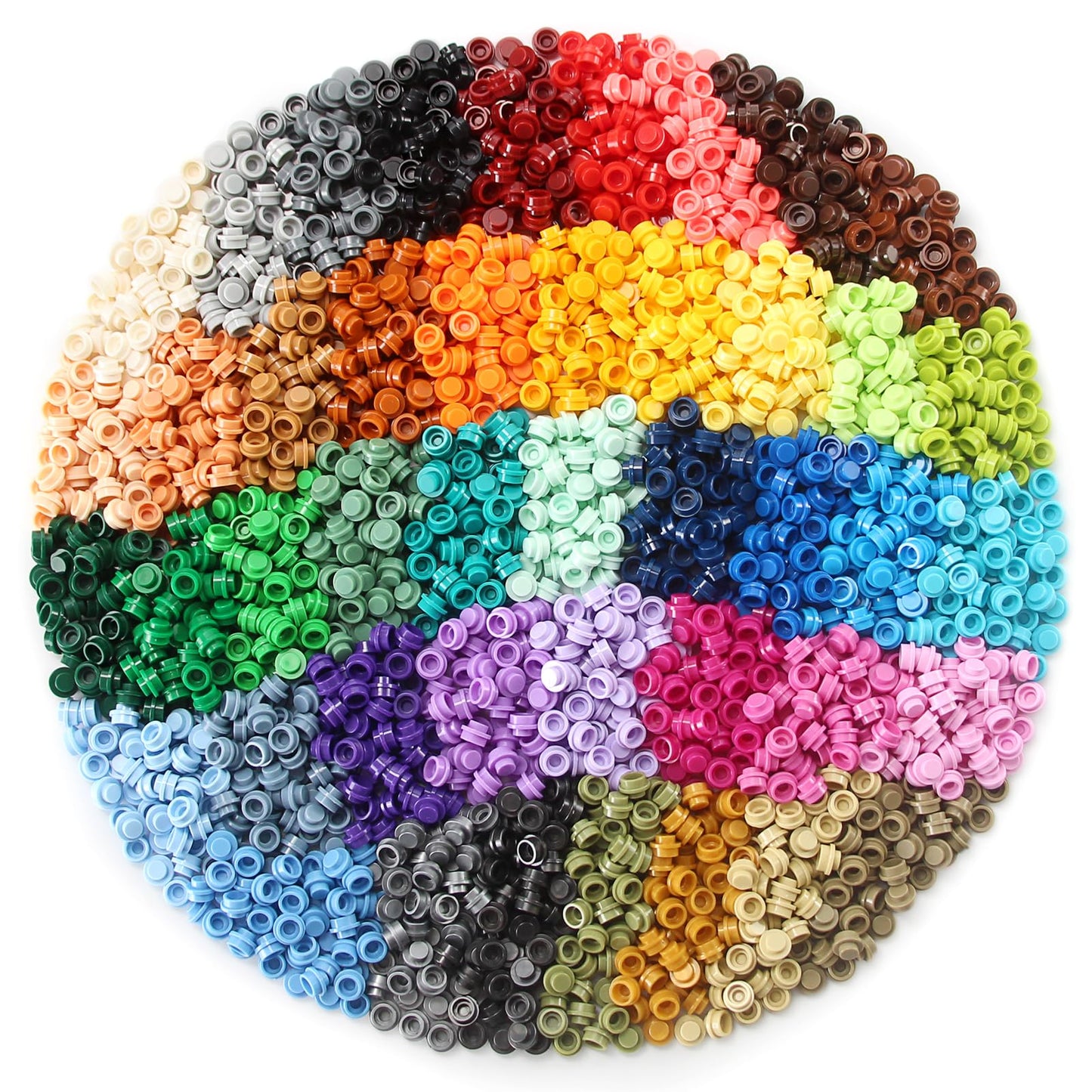 Feleph 2200Pcs Multicolored Round Plates 1X1 Building Blocks Moc 44 Colors Transparent Pieces Bricks Dots Bulk Studs Accessories