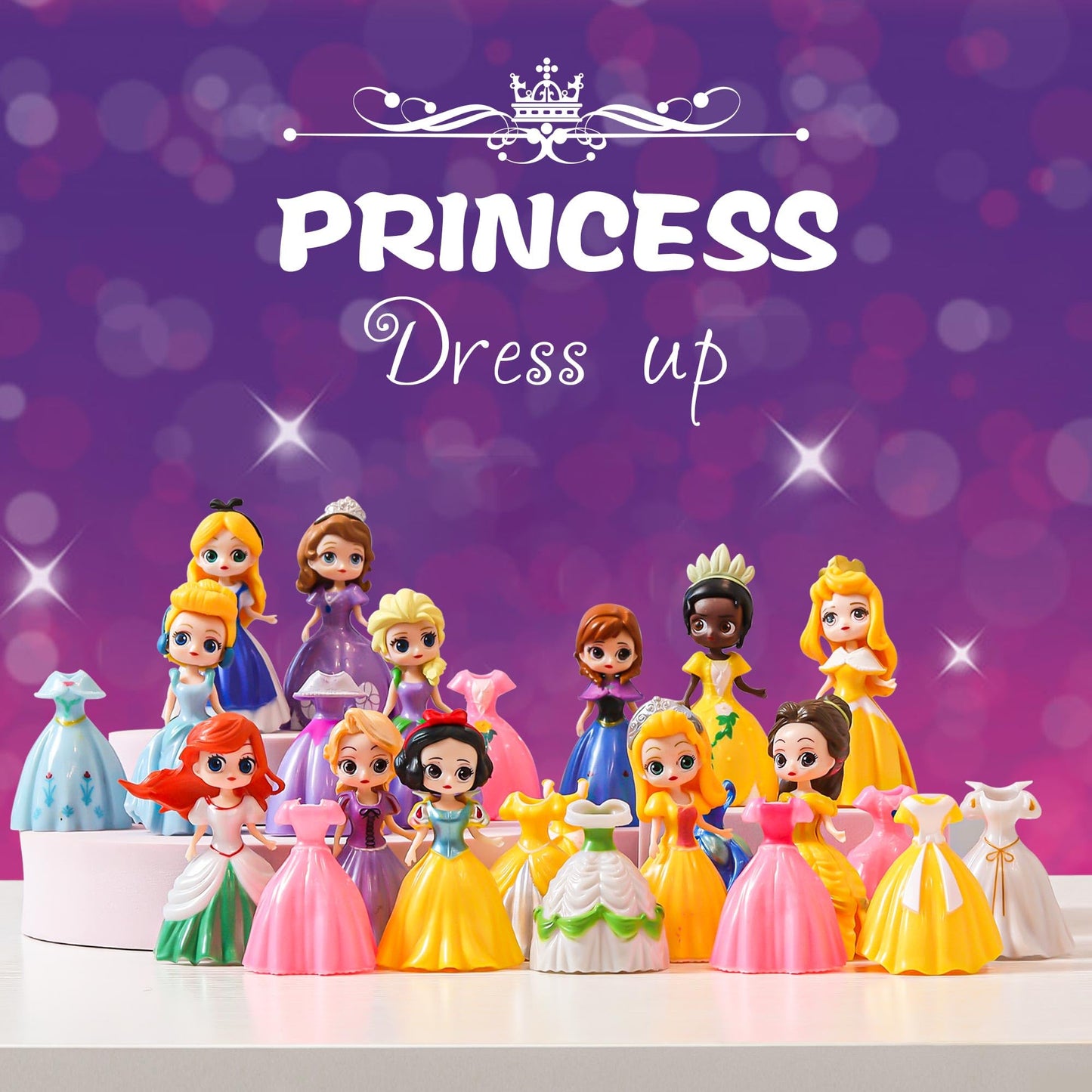 Bicakza Princess Toy Set - 12 Transformable Dolls with 24 Outfits, Ideal for Girls' Play, Party Favors, and Easter Gifts