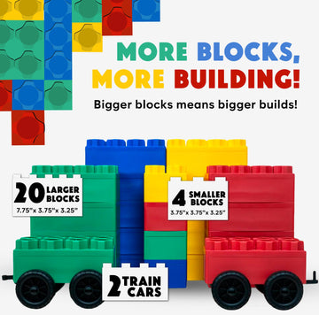 Biggoblocks Big Blocks For Kids Ages 4-8 - Indoor & Outdoor Blocks For Kids Games - Large Building Blocks (24 Pc With 2 Cars) Bi