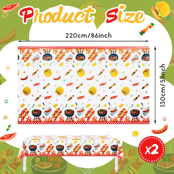 Amylove 2 Pack BBQ Party Decorations Plastic Summer Picnic Tablecloths 86 x 51 Inches Stain Resistant Tablecloth for Birthday Ba