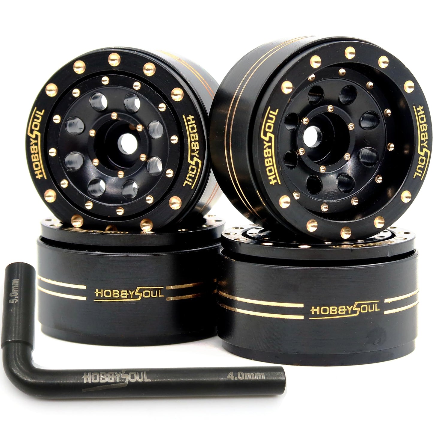 HOBBYSOUL Adjustable Offset Brass 1.0 Beadlock Wheels Rims 44g/Rim for RC 1/18 TRX4M Axial SCX24 90081 & Other 1/24 Micro Crawle